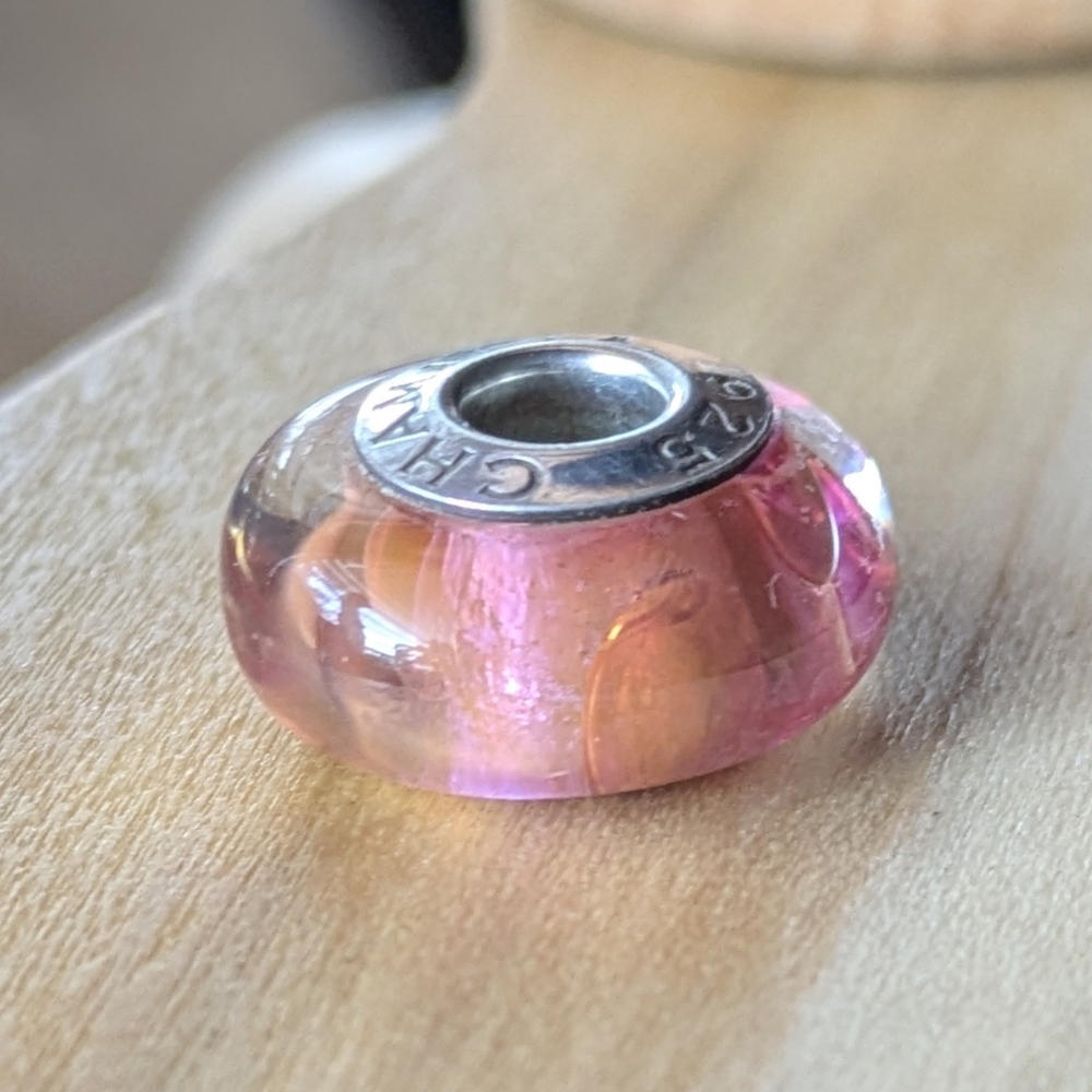 Chamilia Pink Gold Murano Glass Bead Sterling Silver 925